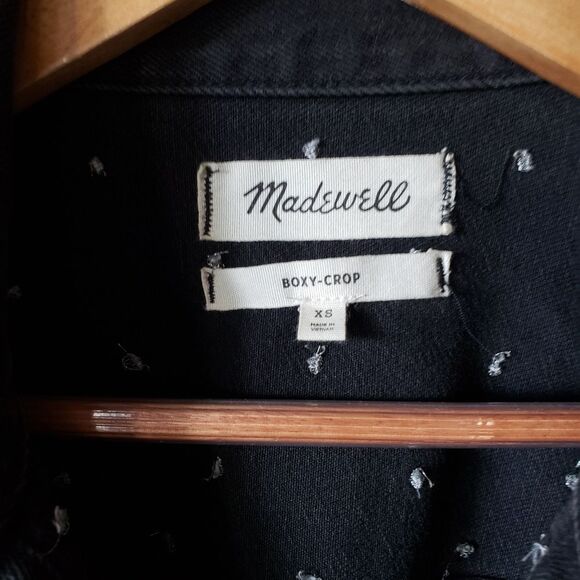 Madewell The Boxy Crop Black Denim Jean Jacket Metallic Dot Edition Women's XS - Picture 10 of 13
